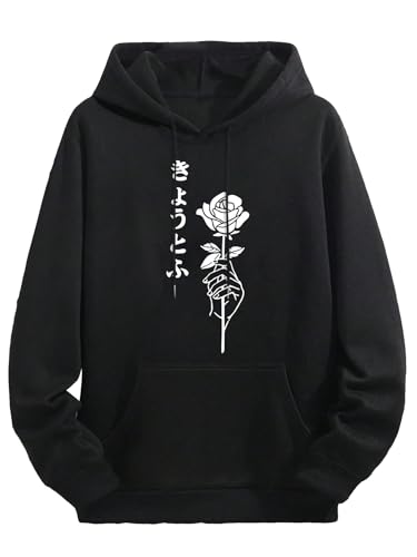 Floerns Men's Letter Print Drawstring Hooded Long Sleeve Hoodie Sweatshirt