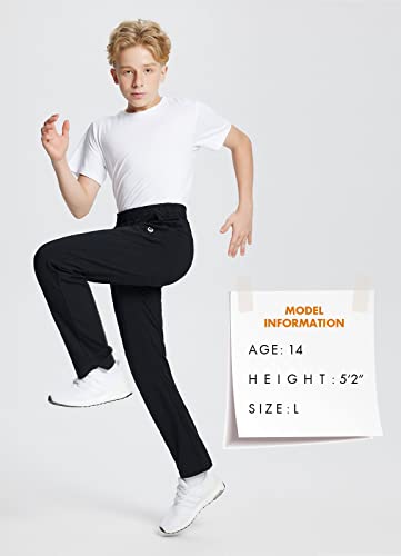 Baleaf Youth Boys/Girls Fleece Lined Pants Athletic Winter Thermal Cotton Sweatpants Open Bottom With Pockets Black Xl #TOP4