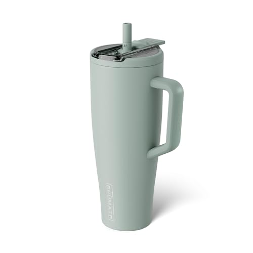 BrüMate Era Flip 40oz Tumbler with 100% Leakproof Covered Straw Lid | Hygienic Covered Straw | Insulated Stainless Steel Water Bottle with Handle | Cup Holder Friendly | BPA-Free (Sage)