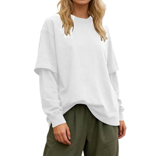 T-shirt surdimensionné femme faux deux pièces col rond et manches longues style Y2K décontracté