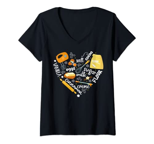 Womens Baking Heart Lover Chef Mom Cookie Baker V-Neck T-Shirt