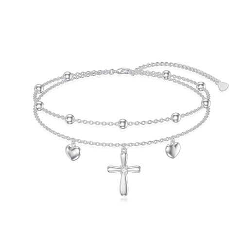 Tobilleras de plata de ley con cruz YAFEINI, el regalo perfecto para niñas