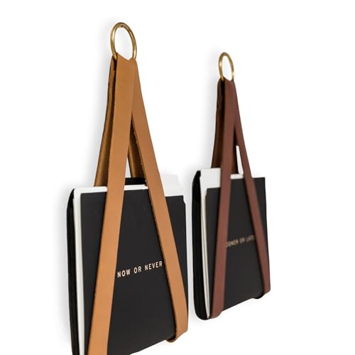 KEYAIIRA - Leather Hanging File Holder - File Storage Organizer Wall Hung Magazine Rack File Holder for Wall Organization Office Decor Storage Strap Mail Wall Mount, Vinyl Record, Media Storage