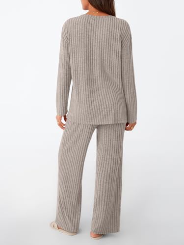 LILLUSORY Womens Lounge Sets 2 Piece Matching Pajamas Fall Fashion 2025 Ribbed Knit Outfits Long Sleeve Casual Sweatsuits4