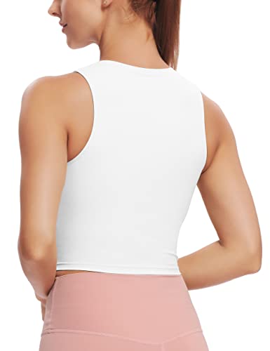 Natural Feelings Sports Bras For Women Removable Padded Yoga Tank Tops Sleeveless Fitness Workout Running Crop Tops A-White #TOP1