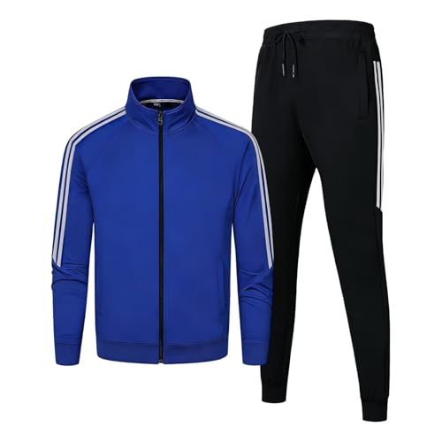 Clufar Trainingsanzug Herren mit Reißverschluss Blau Jogginganzug Herren Sportanzug Polyester Tracksuit Teenager Sportswear Atmungsaktiv Männer Freizeitanzug Fussball Fitness Gym,L Blue
