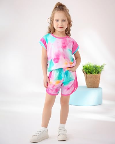 Image of SANMIO Toddler Girl Clothes Summer Toddler Girls Color Block Short Sleeve Shorts Sweatsuit Outfits 2 Piece Clothing Set