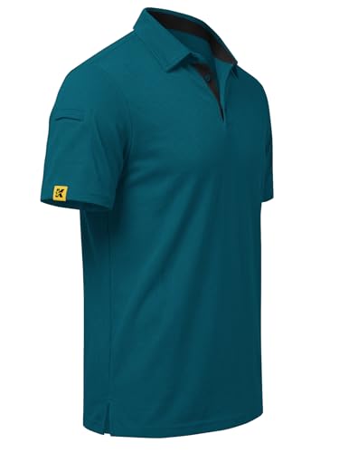 REXUHOWU Men's Polo Shirt Short Sleeve Moisture Wicking Sports Casual T-Shirt Golf Polo Shirt Business Collar Shirt for Men Darktealblue XXL — view 3