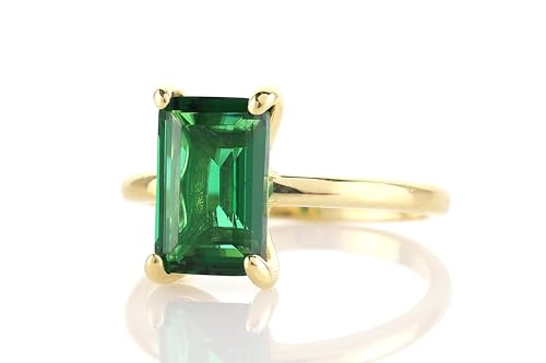 Bague élégante pour femmes or émeraude rectangulaire solitaire quotidien