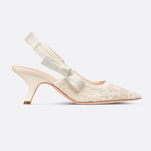 Goolita Pointed Closed Toe Embroidered Slingback Heels for Women, Bow Kitten Heels Mesh Pumps Backless Party Bridal Shoes for Wedding2