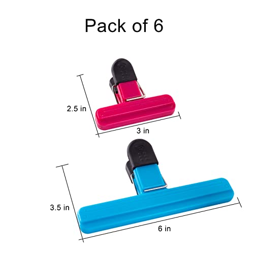 Image of Bag Clips for Food Storage 2 Sizes - 6 Pcs Sturdy, Airtight, Reusable Clips for Sealing Freezer Bags-Ideal for Home & Kitchen - Assorted Colors