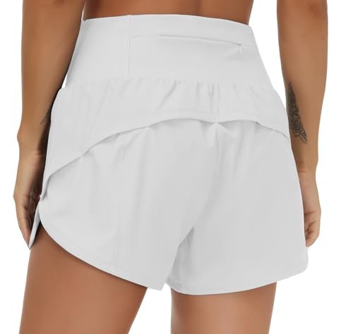 Image of THE GYM PEOPLE Womens High Waisted Running Shorts Quick Dry Athletic Workout Shorts with Mesh Liner Zipper Pockets