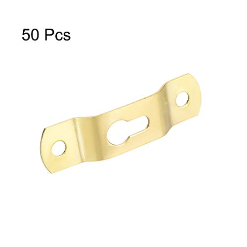 Image of uxcell Keyhole Hanging Plate, 49mm x 13mm Single Hole Hook for Picture Frames with Screws, 50 Pcs (Golden)