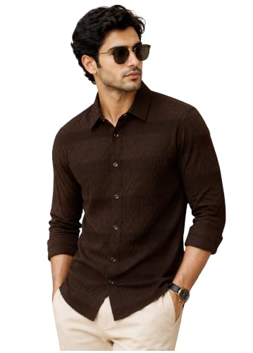 Image of The Kab's Men Casual Shirt | Textured Cotton Fabric Regular Fit Shirts for Men Stylish | Full Sleeve Shirt for Man | Comfortable Breathable Fabric | Perfect for Casual Office and Outing Wear