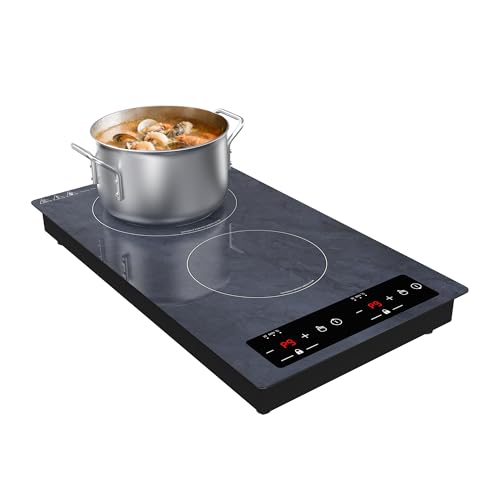 GTKZW Plaque Induction 2 Feux 3000W, Plaque de Cuisson Électrique 220-240V avec 9 Niveaux de Puissance et de Température, Minuterie - Réchaud Électrique Portable Pour Camping-car, Chambre, Studio