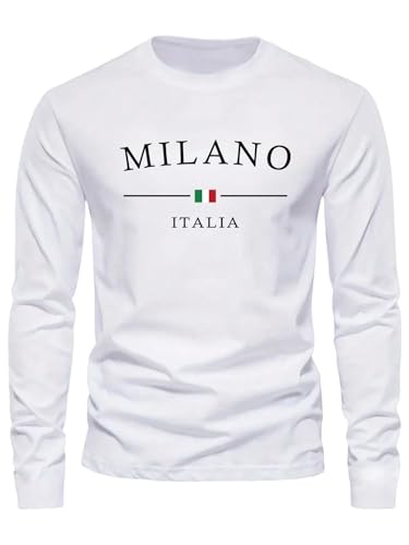 SHENHE Men's Long Sleeve Flag Print Tshirt Italy Milano Graphic Crew Neck Casual Fall Going Out Top