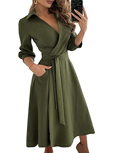 ORANDESIGNE Robe été Femme Manches Longues élégante Col en V à Pois Décontractée Longue en Mousseline de Soie Volants Cocktail Soirée Maxi Plage Ample...