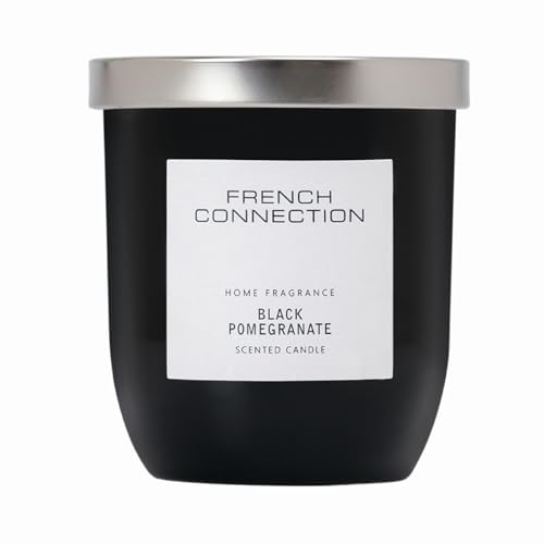 French Connection Black Collection - Vela perfumada en tarro | Cera de manteca de karité de alta calidad | Velas de larga combustión en caja de regalo para ella | (pequeña, 163 g, granada negra)