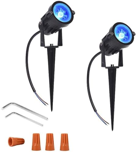 Youngine Pack of 2, 12V Low Voltage LED Landscape Lights Waterproof Outdoor Walls Trees Flags Spotlights 5W COB Garden Yard Path Lawn Light with Spike Stand (Blue),NO Plug