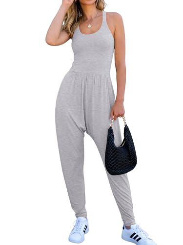 Caracilia Women Jumpsuits 2026 Summer Sleeveless Backless Tank Top Rompers Yoga Gym Workout Jumper One Piece Outfits Grey Medium