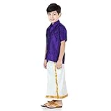 BownBee Kids Solid Half Sleeve Shirt with Lining for Boys with Kasavu Mundu Set for Boys - Indian Traditional...