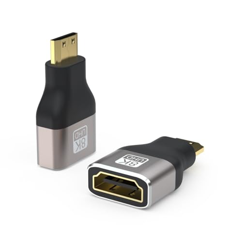 PremiumCord 8K Adaptador HDMI A Hembra a Mini HDMI Macho F/M, UHD 8K 3840p 60Hz, 4K 2160p 120Hz, Full HD 1080p, Carcasa de Aluminio, Conectores Dorados, Color Gris Espacial