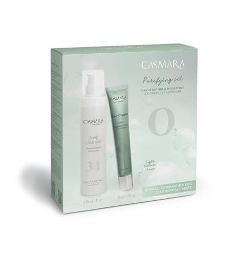 CASMARA - Kit (2 ud) Limpiador Facial 3 en 1 + Crema Facial Oxigenante con Acido Hialuronico, Gel limpiador Desmaquillante, Crema que Purifica, Hidrata y Oxigena, Todo Tipo de Piel, Peptidos Faciales