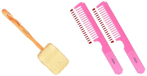 Image of VEGA Sisal Sponge Bath Brush Grooming Hair Comb, (India's No.1* Hair Comb Brand) For Men and Women,Pink, Pack of 2,(VC21267)