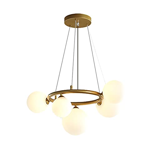 Plafonnier doré design 5 lumières pour illuminer votre salle à manger et cuisine