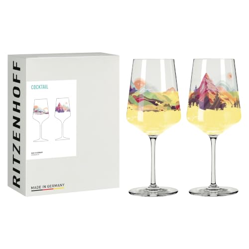 RITZENHOFF 8096005 Cocktail-Glas 500 ml 2er Set Serie Entdecker 2 Stück mit Berglandschaft-Motiv bunt - Made in Germany