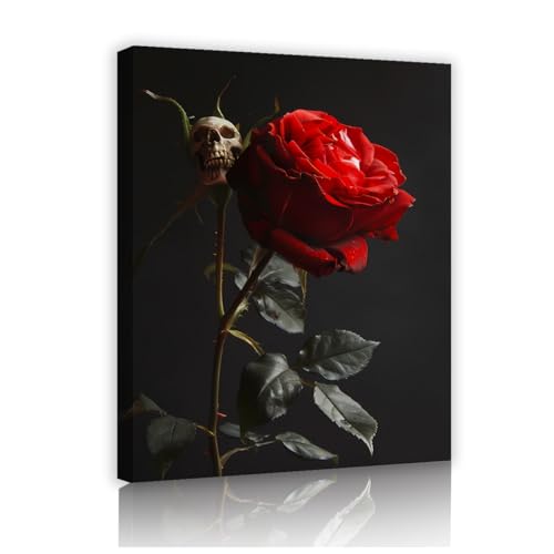 YUNART Póster gótico Arte mural Academia oscura Halloween Pintura vintage Decoración mural Horror calavera Rosa Estampado de lienzo para salón 75x95cm Cuadro interior