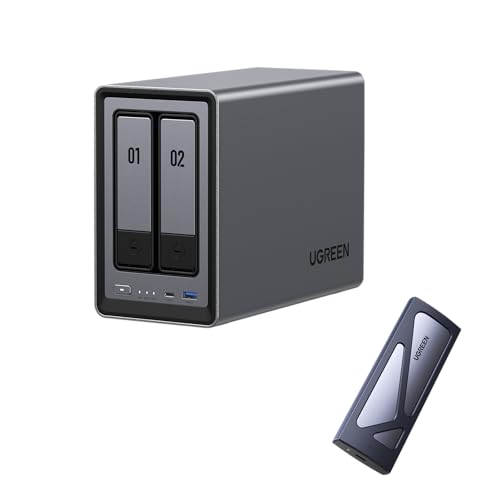 UGREEN NASync DXP2800 2-Bay NAS Server mit UGREEN NVMe M.2 USB 3.2 SSD 10Gbps Gehäuse, Intel N100 Quad-Core, 8GB DDR5, 2,5GbE LAN, 2×M.2 NVMe-Steckplätze, 4K HDMI (Diskless)