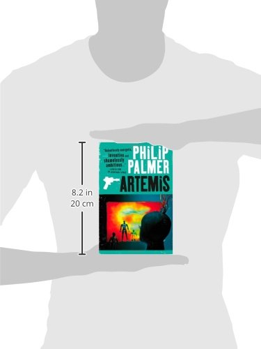 Image illustrating the physical dimensions of the book Artemis, showing a height of 8.2 inches (20 cm) and a width proportional to the book's cover.