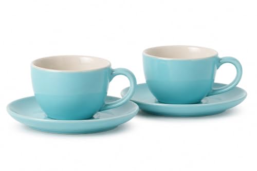 Image of Shay Ceramic Espresso Cup Set, Set of 2, 100ml, Sky Blue | Espresso Cup and Saucer | Glossy Finish | Espresso Cup Ceramic | Espresso Cups Small | Microwave Safe (Espresso Set, Sky Blue)