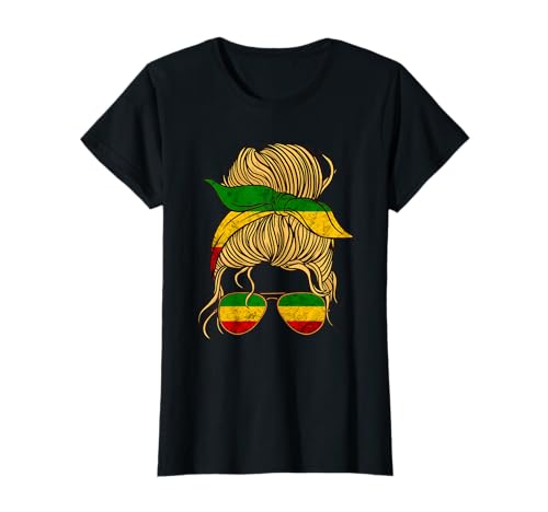 Rasta Reggae Messy Bun Hair Jamaica Hippie Rastafari T-Shirt