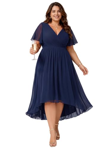 Image of Ever-Pretty Plus Women's High Low Plus Size Cocktail Wedding Guest Dresses