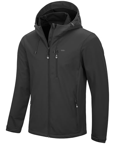 33,000ft Herren Softshelljacke Wasserbeständige Winddichte Funktionsjacke Atmungsaktive Übergangsjacke Leichte Fahhradjacke mit Kapuze Windbreaker zum Laufen, Radfahren Grau XL
