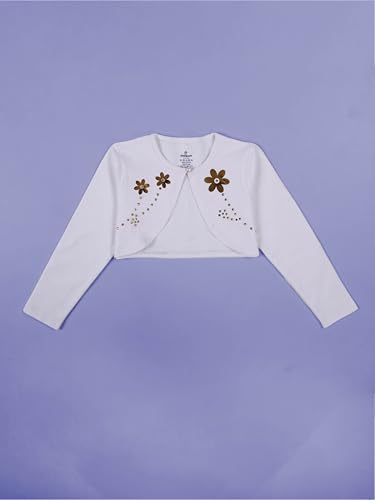 Image of KiddoPanti Girls Fleece Crop Length Shrug | Cotton Poly Fleece Fabric |Sequin Patch on Chest | Front Open Pearl Button Closure | Crop Length, Full Sleeve | Lightweigth & Breathable Girls Shrug