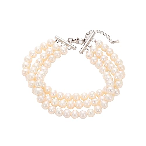 AAA+ Quality Natural Freshwater Pearl Bracelet for Women | 6.5-7mm Round White Pearls with 925 Sterling Silver Lobster Buckle