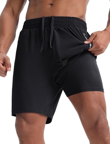 baleaf - baleaf Short de course à pied pour homme - Séchage rapide - Élastique - Avec poche zippée - UPF50+, Poches noires zippées, M
