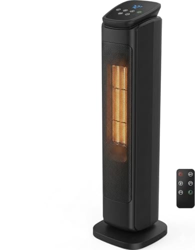 Comfort Zone 30-Inch Oscillating Tower Space Heater with Remote Control – 1500W High Velocity Ceramic Heater for Large Rooms, Digital Thermostat, 12H Timer & ECO Mode, Tip-Over & Overheat Protection
