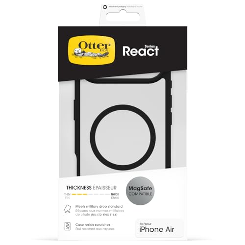 Image of OtterBox React MagSafe Case for iPhone Air, Clear /Black | Shockproof, drop-proof, ultra-slim, protective case, tested to military standard