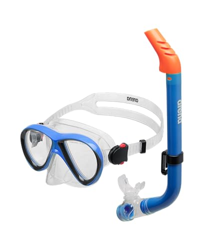 arena Set Schnorchelmaske und Schnorchel für Kinder, Schnorchelmaske, Meeresmaske, Schnorchelset für Mädchen mit Anti-Leck-Technologie, Flexibler Schlauch mit Entleerungsventil, Hypoallergenes Silikon