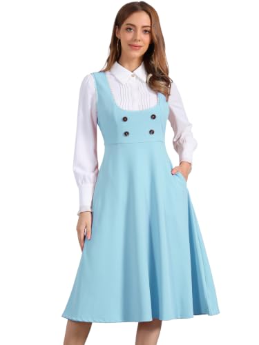 Image of Allegra K Gothic Overall Dress for Women's Lace Trim Midi Dress