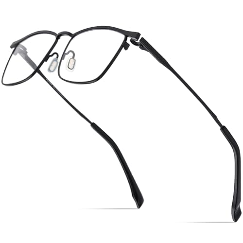 FONEX Pure Titanium Glasses Frame Men Square Eyeglasses Optical Eyewear F85741 (F85741 Black, Clear)