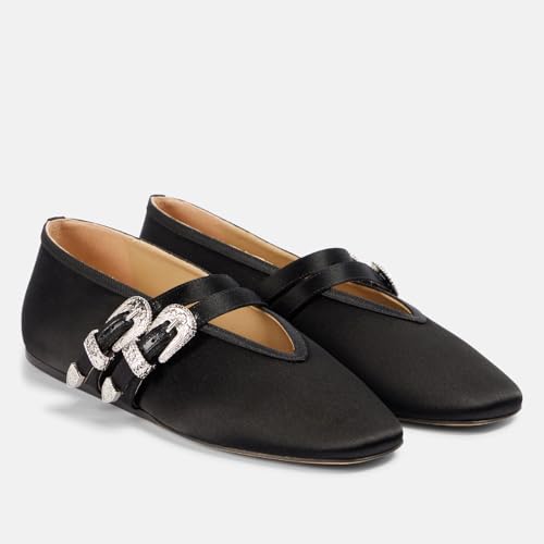 Women's Round Closed Toe Ballerina Flats Double Strap with Buckle Comfortable Mary Jane Flat Shoes Work Date Dressy Ballet Flats for Women3