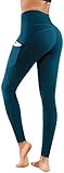 Lingswallow High Waist Yoga Pants - Yoga Pants with Pockets Tummy Control, 4 Ways Stretch Workout Running Yoga Leggings (Peacock Blue, Medium)