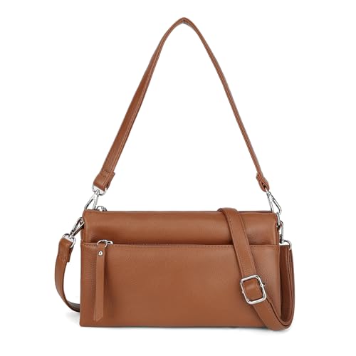 Gladdon Damen Umhängetasche, kleine Crossbody Bag mit 2 abnehmbaren Schulterriemen, mehrere Fächer, verstellbarer Gurt, Schultertasche für Alltag & Reisen(Braun)