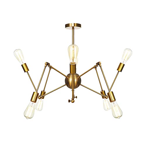 Lustre Reglable 20-30 in Swing Arm Chandelier Retro dore Multi-Bras