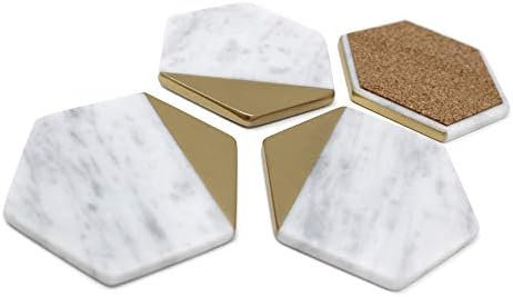 Hexagon Marble Gold Coaster Set of 4 Drink Coasters, Bar Coasters or Home Décor